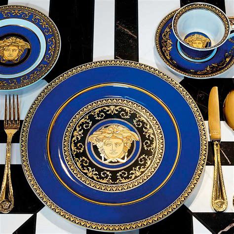 versace blue plate|Versace home table.